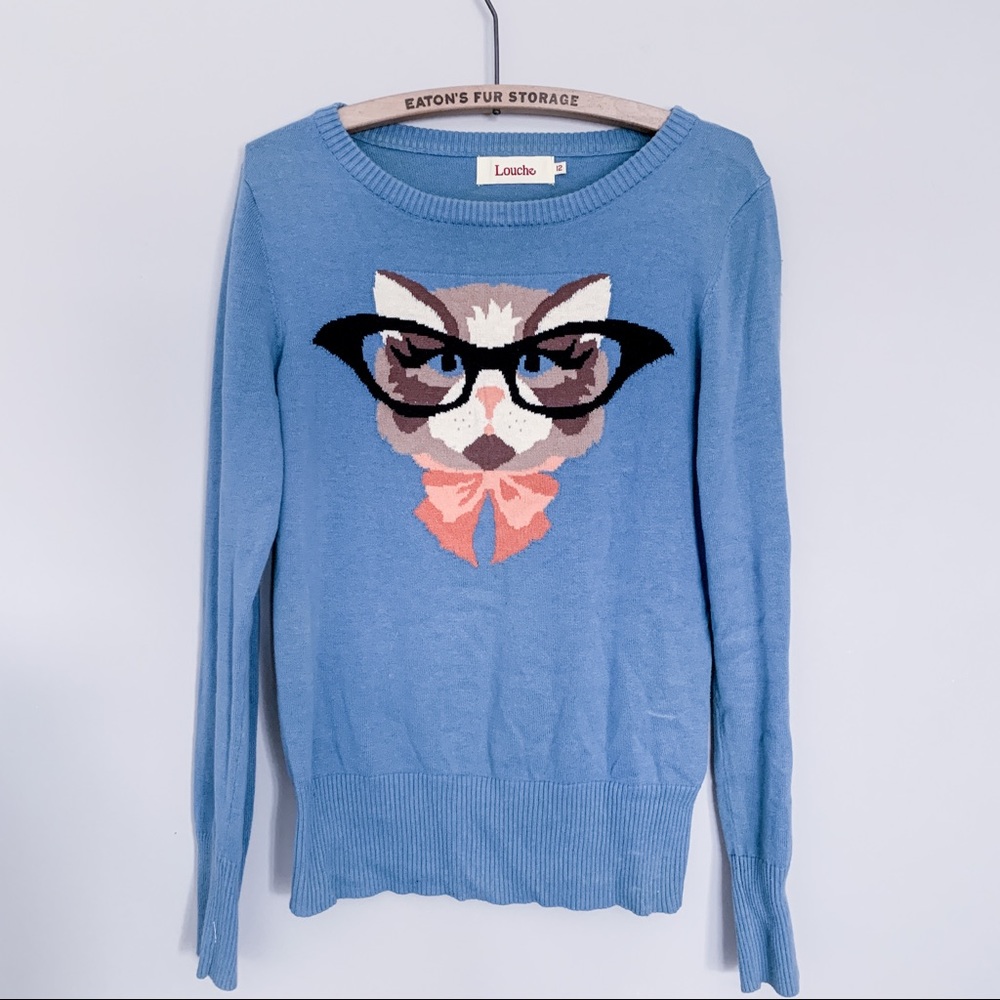 Louche Cat Glasses Knit Sweater